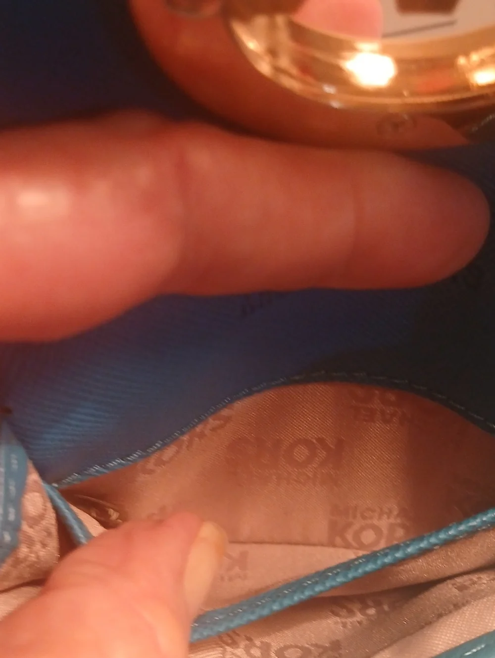 Michael Kors Blue Pebbled Leather Rose Gold MK Logo Flap Card Case Mini Wallet